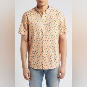 JOHNSTON & MURPHY Toucan Print Men's Peach Short-Sleeve Button Down Shirt Sz XL